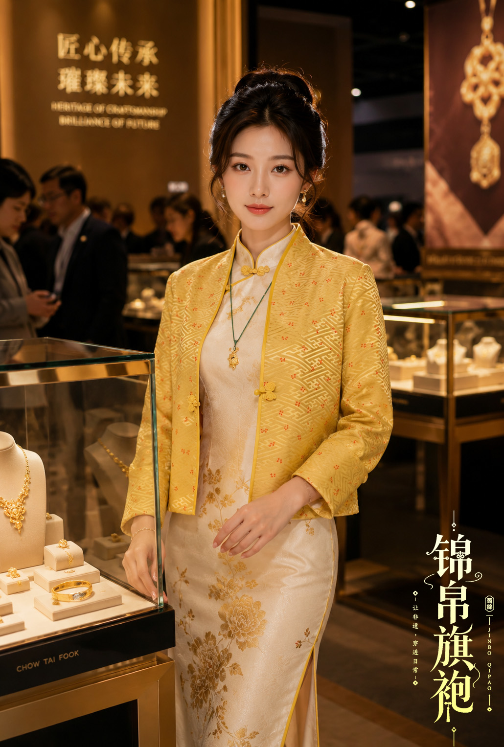 Gold qipao jewelry counter scene