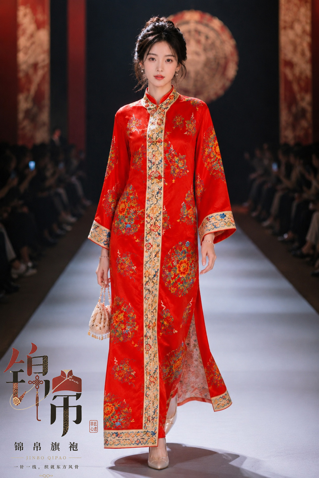 Red qipao runway look