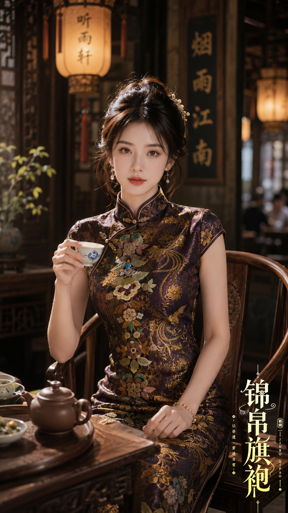 Dark qipao teahouse portrait
