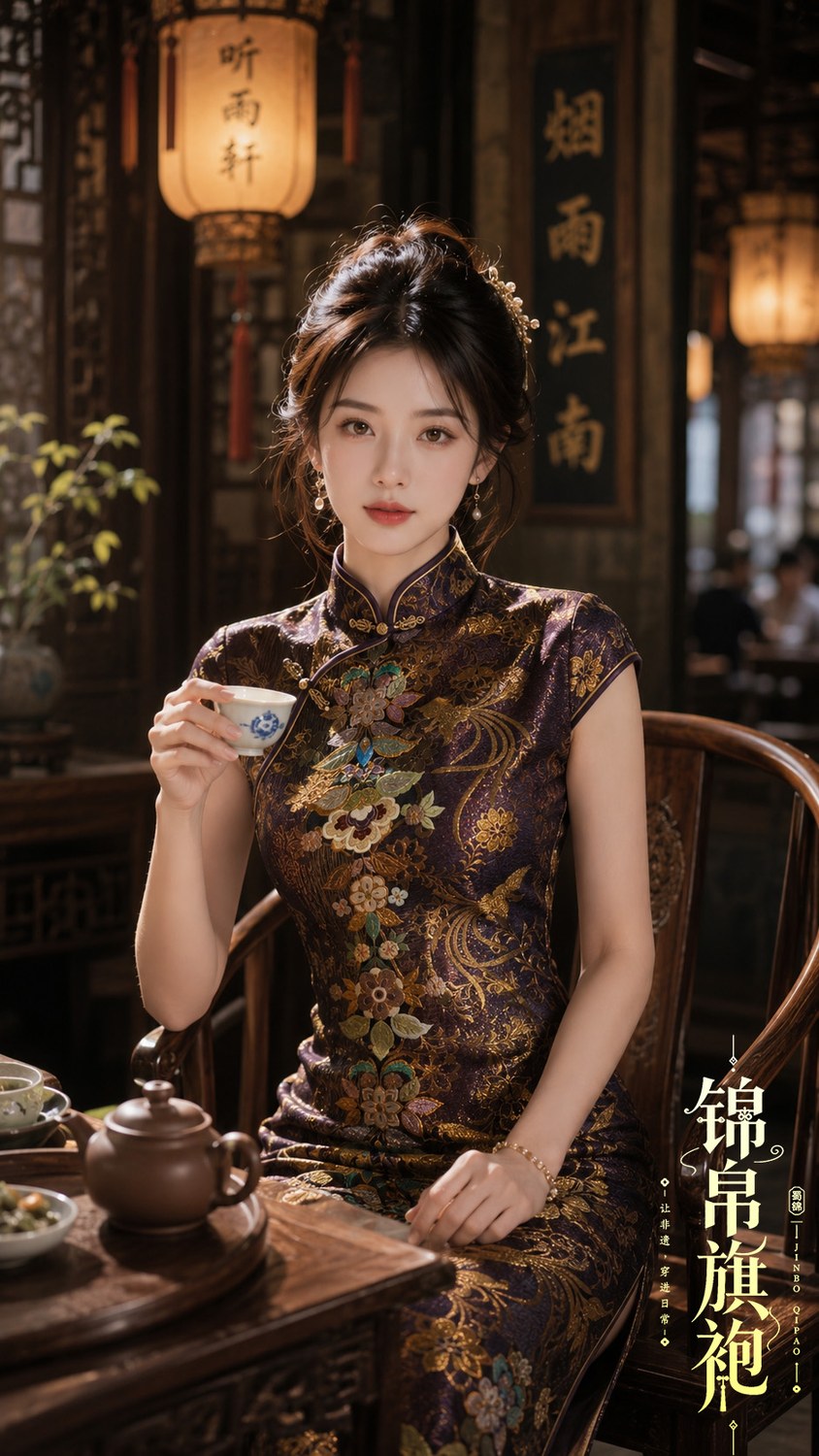 AI qipao visualization from in-store fabric image